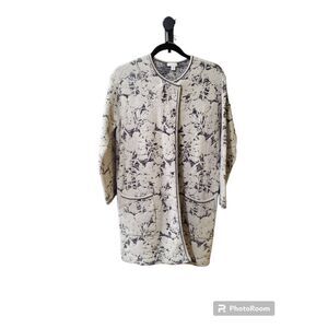 J JILL Long Cardigan Sweater Women Size Medium Petite White Floral Tapestry